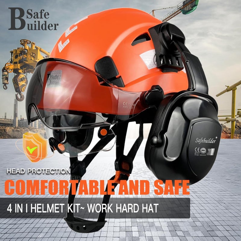 SAFEBUILDER Industrial Safety Helmet with Visor Ear Muffs Hard Hat with Visor Vented Hardhats Construction Work Head Protection ANSI - Image 2